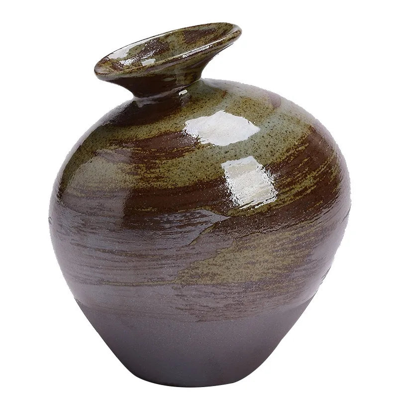 Black Terracotta Vase Imitation Stone Abstract Flower Arranger Table Top Vintage Ornament Living Room Flower Vase Japanese Style Peaceful Pleasures Health and Wellness