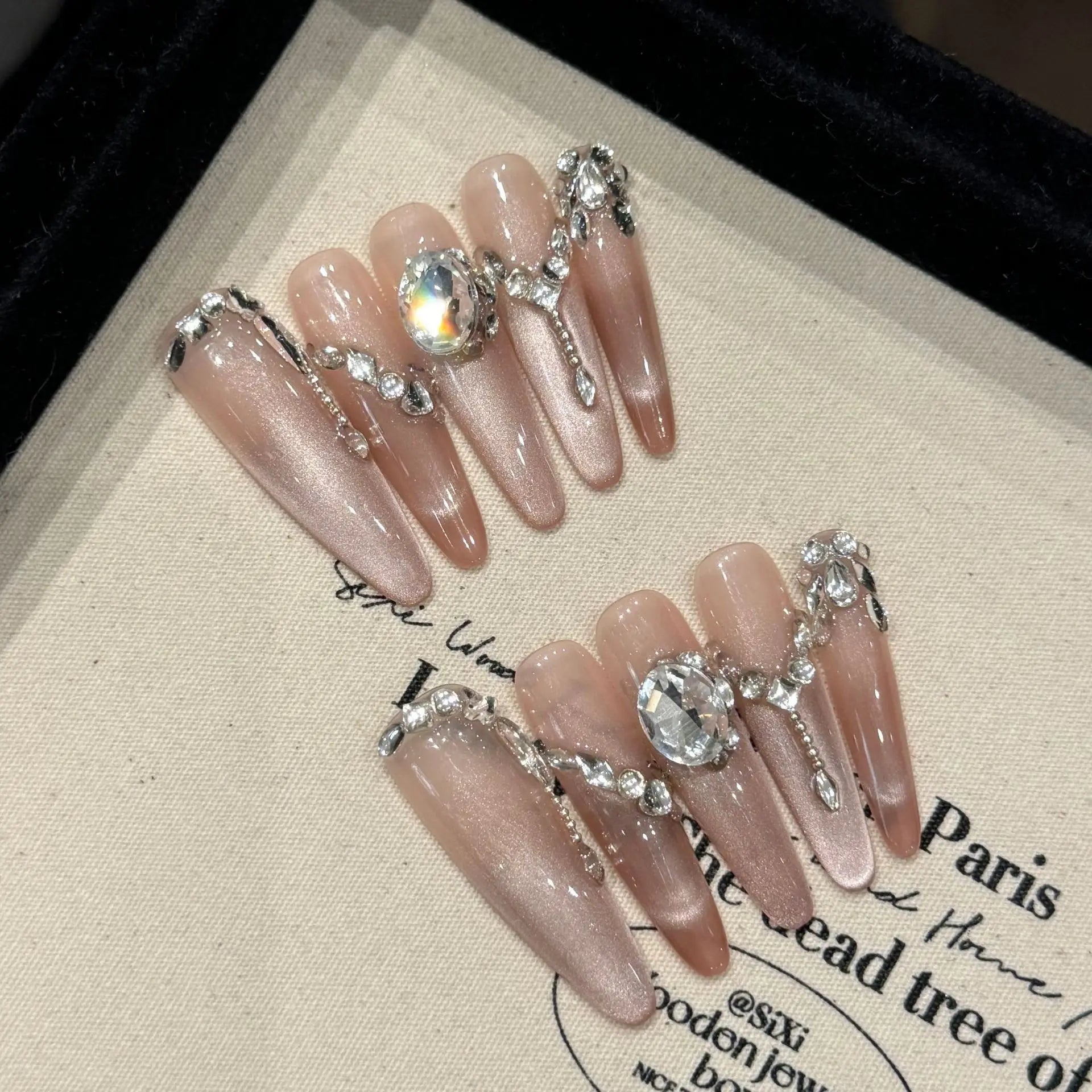 Press-On Nails Pomegranate Pink Cat Eye Long Oval | YADORNOS Press-On Nail Set Peaceful Pleasures Health and Wellness S