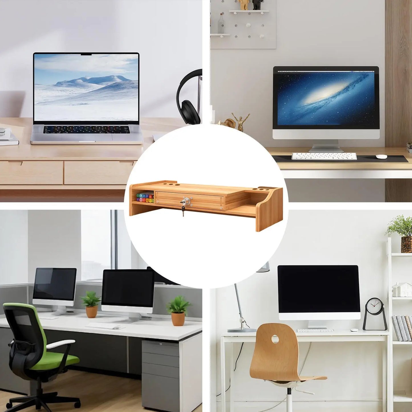 Monitor Stand For Desk Wooden Desktop Organizer Shelf With Drawer Desk Shelf Organizer For Laptop Printer PC TV Screen Pen Home Peaceful Pleasures Health and Wellness