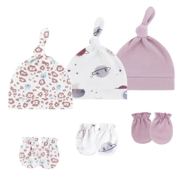 3-Set Cotton Newborn Baby Hats & Scratch-Proof Mittens | 0–3M