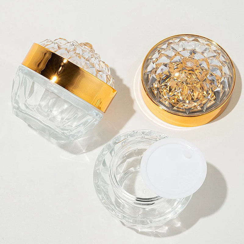 50g Glass Face Cream Jar With Lid Luxury Diamond Acrylic Cosmetic Jar Container For Cream Lotion Jars Travel Lotion Bottle Peaceful Pleasures Health and Wellness