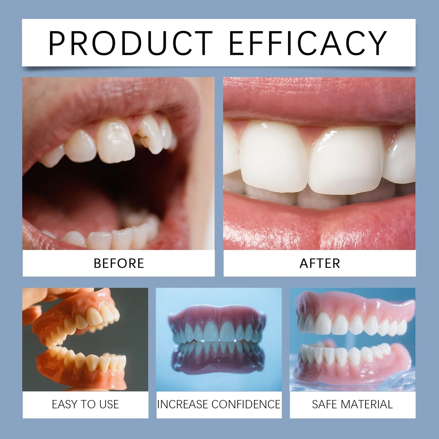 ORALHOE Gel-Fit Resin Denture Set | Cover Tooth Loss & Smile