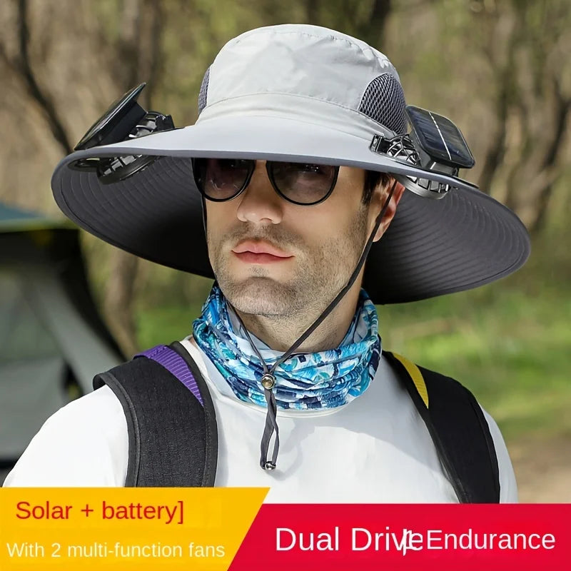 [Solar Fan Hat] Detachable Dual Fans Outdoor Solar-Powered Multifunctional Fan Hat - Adjustable Three-Speed Wind with USB Chargi Peaceful Pleasures Health and Wellness