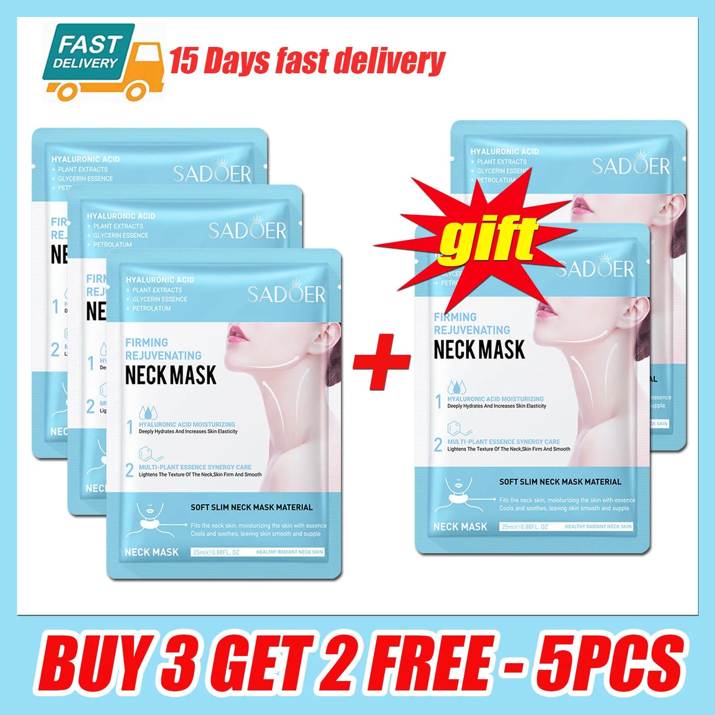 Collagen & Hyaluronic Acid Firming Neck Mask – 5/10/20 Pcs