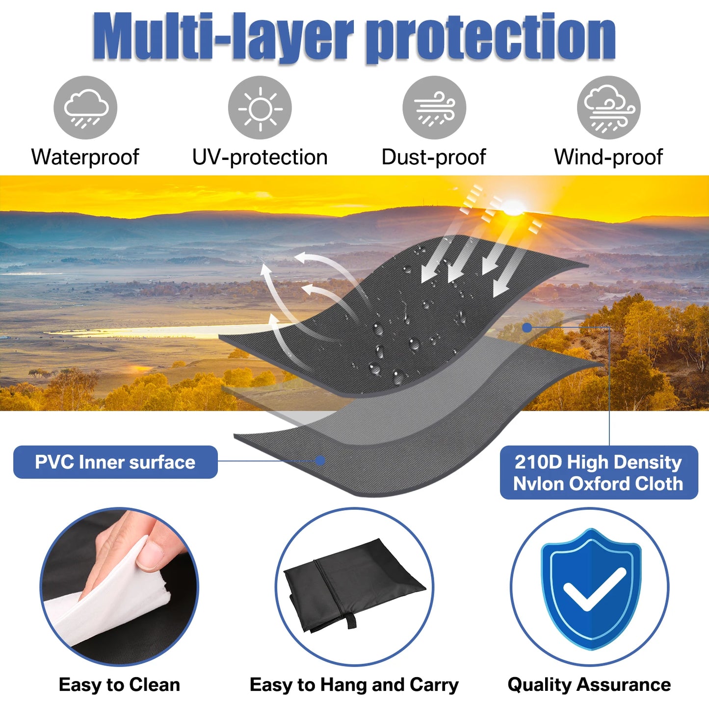 Waterproof Parasol Cover 210D PU Coating Heavy Duty Garden Parasol Cover with Zipper UV & Weather-Anti Umbrellas Parasol Covers Peaceful Pleasures Health and Wellness