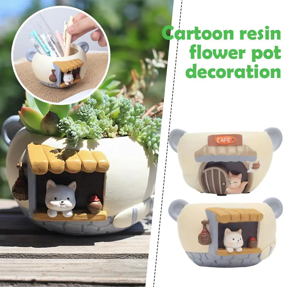 Kitty Fox Resin Succulent Planter | Mini Fairy Garden Pot