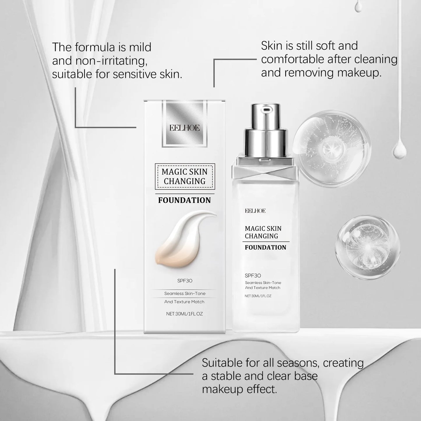 EELHOE Color Changing Foundation 30ml | Waterproof & SPF 30
