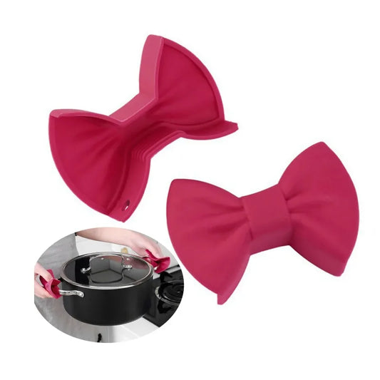 2PCS Silicone Oven Mitts Creative Bow Shape Oven Gloves Heat Resistant Pot Holders for Cooking Mini Oven Gloves Kitchen Tool Hot Peaceful Pleasures Health and Wellness