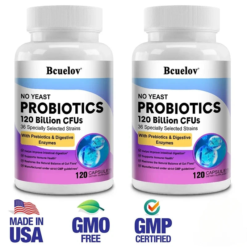 Probiotics 120 Billion CFU 36 Strains Contains Prebiotics and Digestive Enzymes for Digestion and Immune Support Vegan, Non-GMO Peaceful Pleasures Health and Wellness 120 count-2 bottle