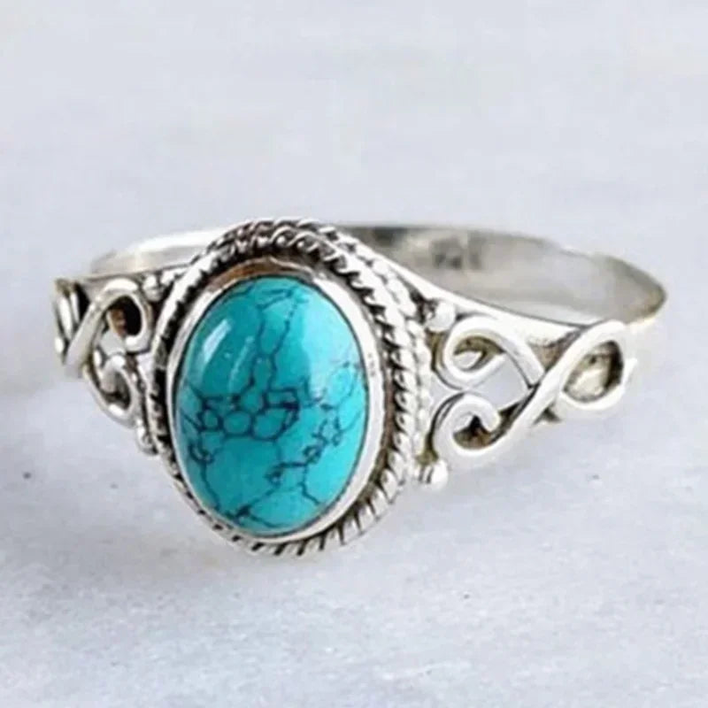 Fashion Retro Elegant Ring Natural Turquoise Wedding Engagement