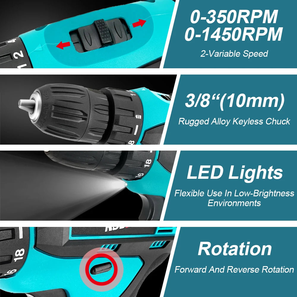 12V Rechargeable Cordless Electric Drill Brushed Electric Drill Impact Drill Power Tool for Household Use(No Battery No Charger) Peaceful Pleasures Health and Wellness