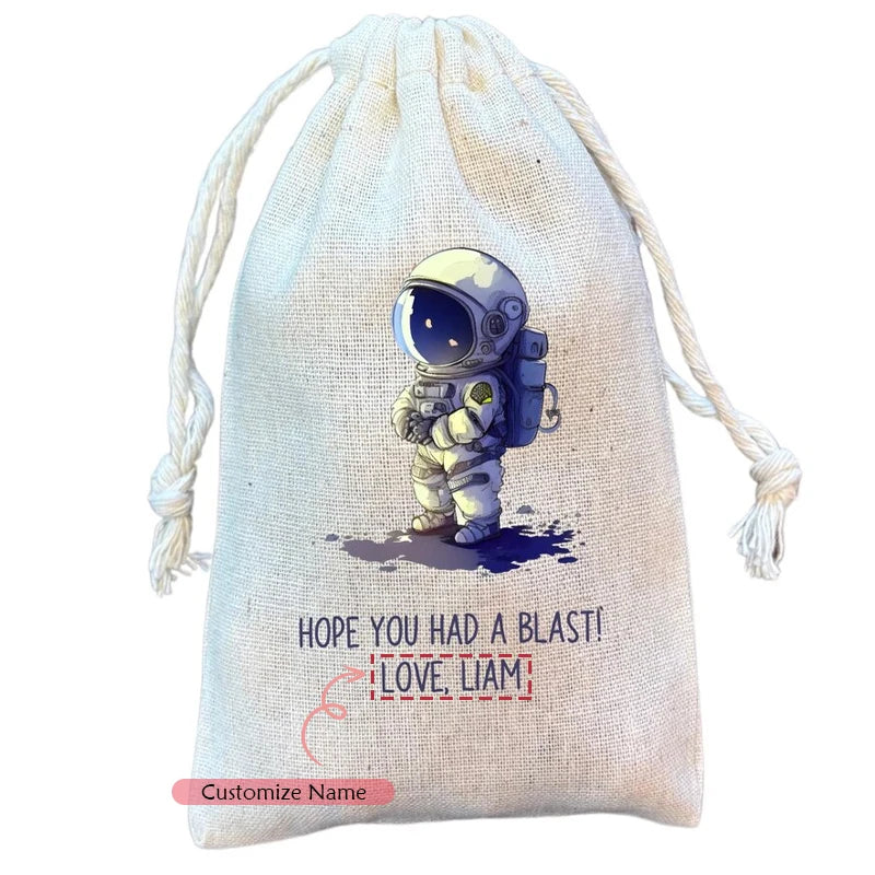 5-Pack Personalized Space Astronaut Drawstring Gift Bags | Party