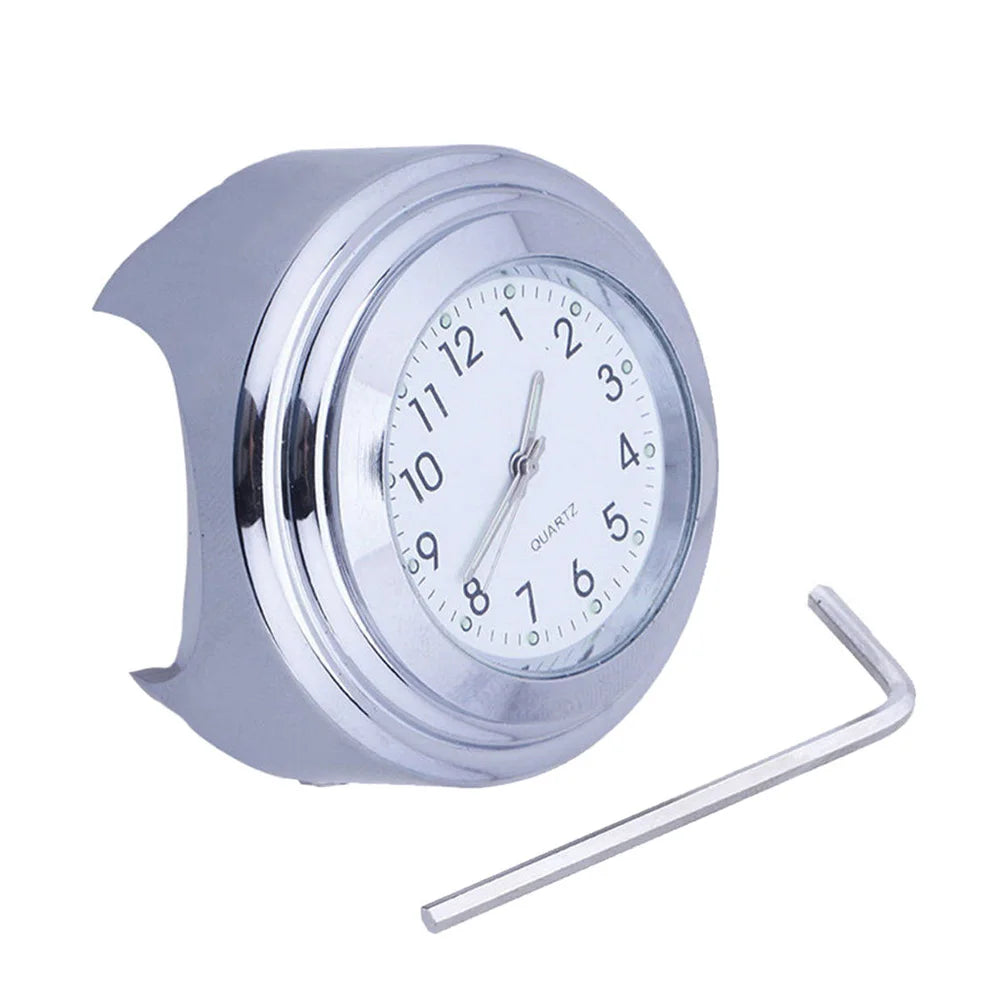 7/8" 1" Motorcycle Bike Chrome Waterproof Dial Handlebar Clock Glow Watch Black &Silver Base Peaceful Pleasures Health and Wellness