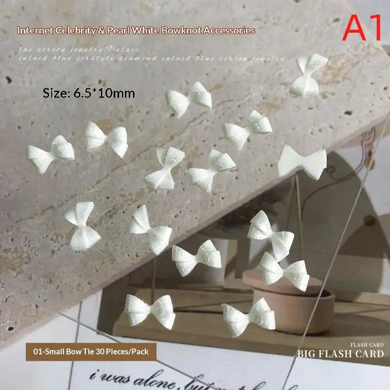 30PCS Pearlescent White Mini Resin Ribbon Bow Nail Art Decoration Bow Nail Charms Supplies For Manicure DIY Peaceful Pleasures Health and Wellness A1