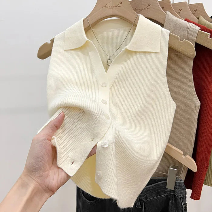 Women's Ice Silk Slim Fit Sleeveless Vest | Summer Knit Top