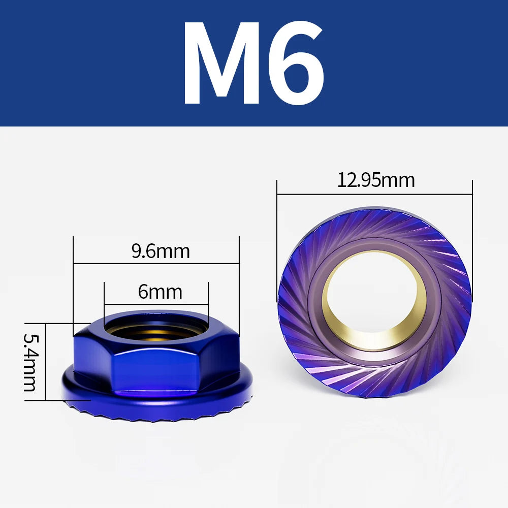 Titanium Blue Stainless Steel Flange Hex Nuts M4–M10 | 5-Pack