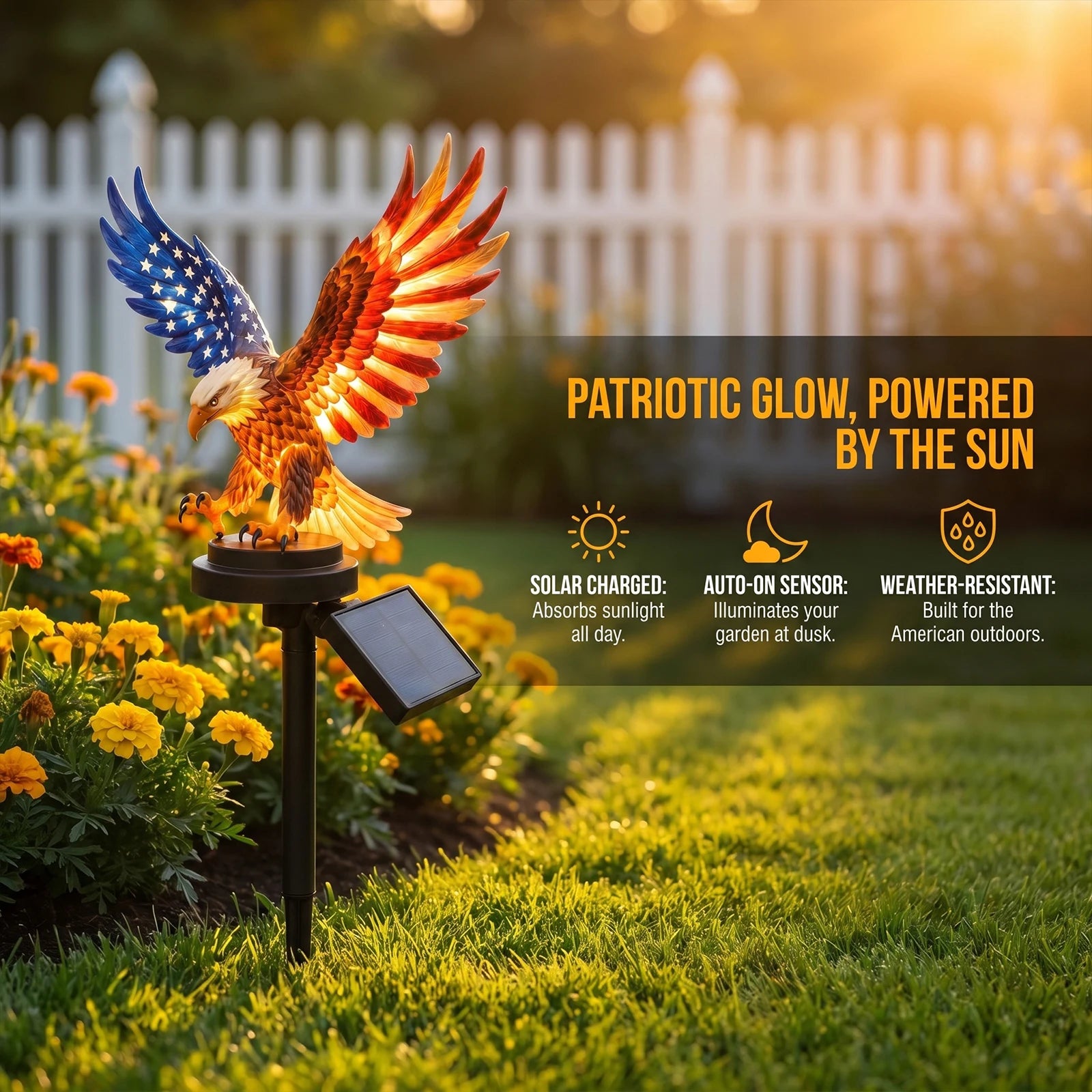 Solar Eagle Garden Light Waterproof Solar Powered Eagle Figurine Stake Lights 4th of July Decoration for Lawn Patio Yard Peaceful Pleasures Health and Wellness