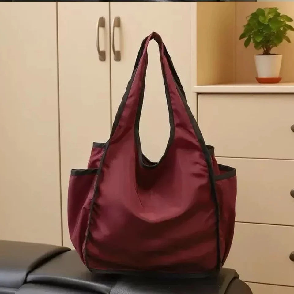 Reusable Grocery Bags Lightweight Durable Shopping Bags Washable Foldable Tote Grocery Bags with Separated Zipper Storage Pouch Peaceful Pleasures Health and Wellness Wine red