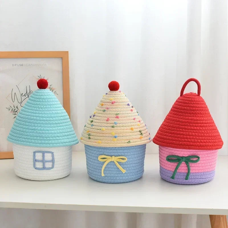 New Storage Basket Cute Desktop Sundries Cosmetics Storage Box Gift Basket for Small Thing Handwoven Desk Organizer Peaceful Pleasures Health and Wellness