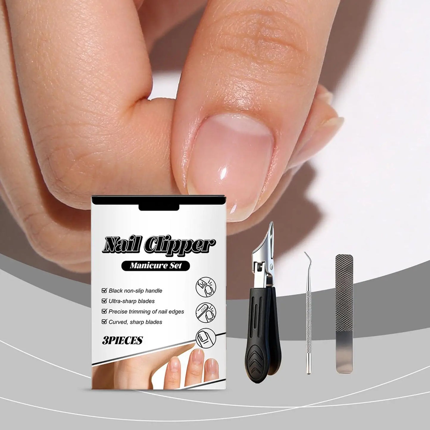 Angled Nail Clippers | Wide Opening Anti-Splash Trimmer Set