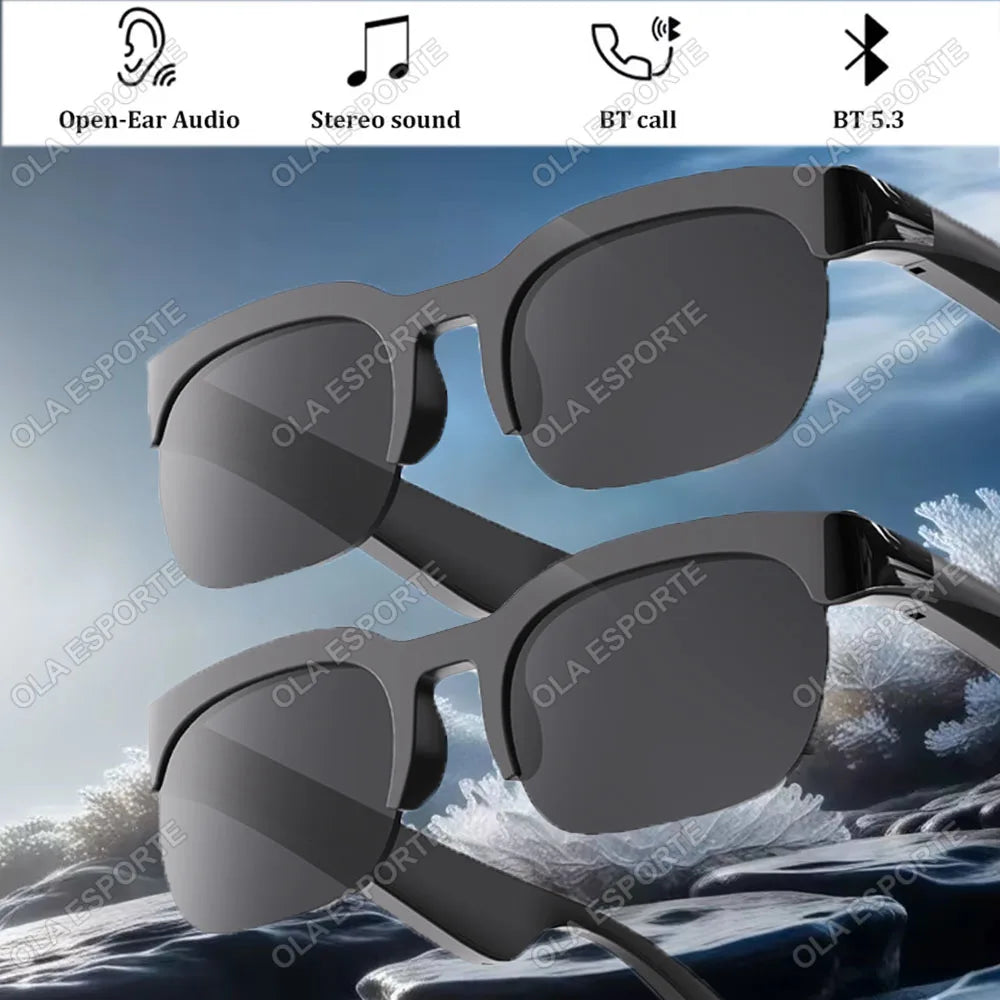 New Camera Control Smart Glasses Music Sunglasses Headphones Wireless Bluetooth Call Headset HIFI Audio glasses For Android IOS Peaceful Pleasures Health and Wellness 2Bk-Bk