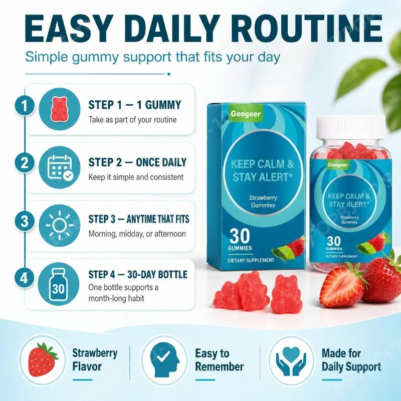 Googeer Strawberry Vitamin C Gummies | Nails & Calm | 30 CT