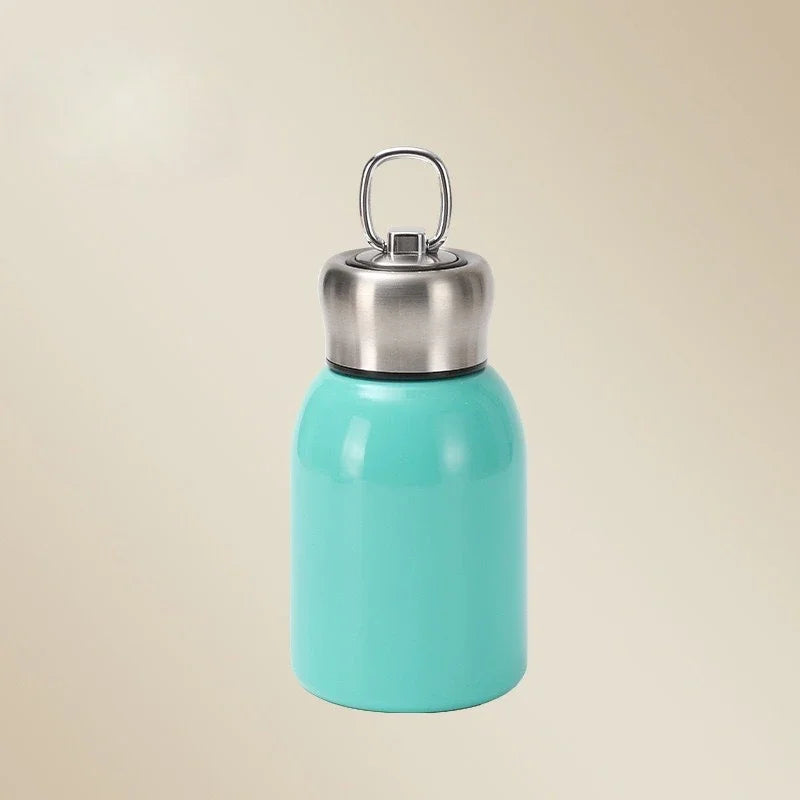 Stainless Steel Insulated Cup Portable Outdoor Mini Hanging Ring Cute Water Cup Camping Travel and Hiking Peaceful Pleasures Health and Wellness Blue-300ML