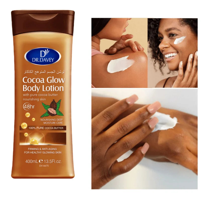 DR.DAVEY 13.53Ounce Cocoa Butter Body Lotion - Unisex Food Flavor No Alcohol Nourishing Moisturizing Cream for All Skin Types Peaceful Pleasures Health and Wellness
