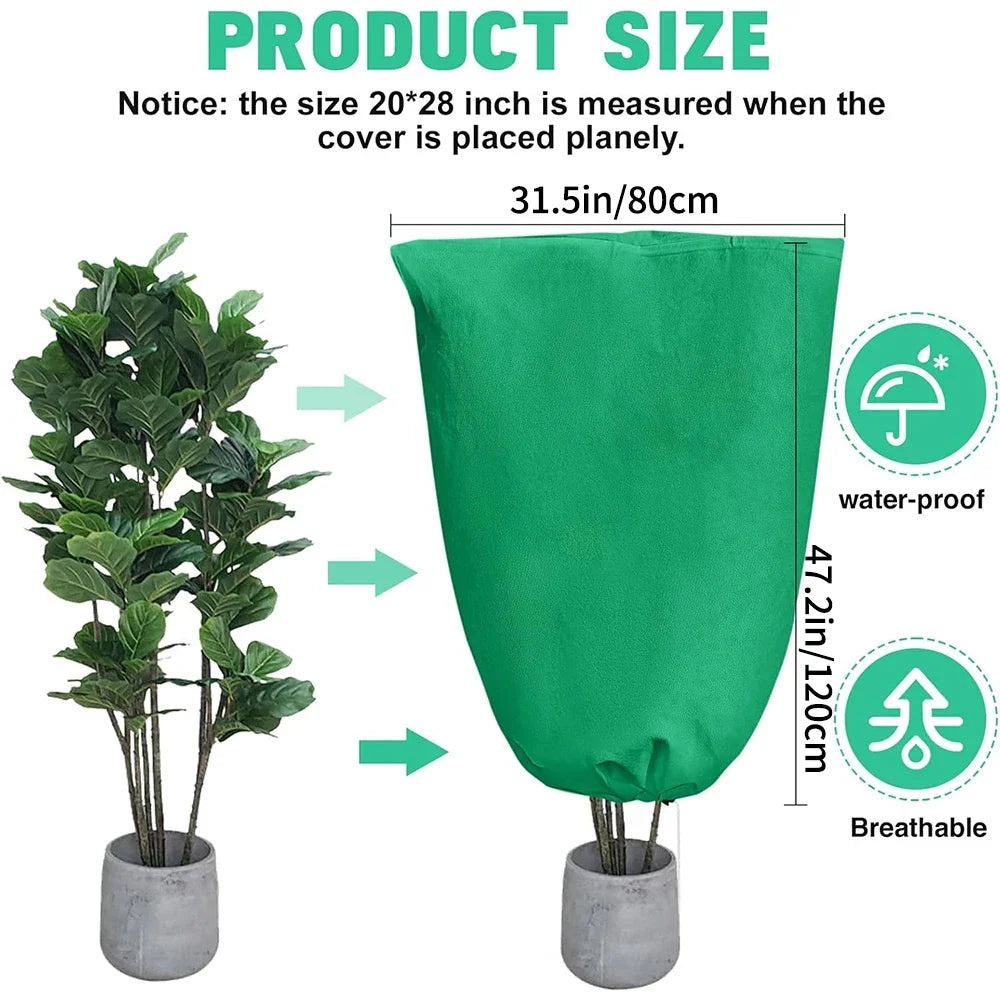 1pc 80*120cm Winter Protection Bag Against Freeze For Plant Cover Garden Plant With Zip Drawstring Breathable Peaceful Pleasures Health and Wellness green 80x120cm With zipper