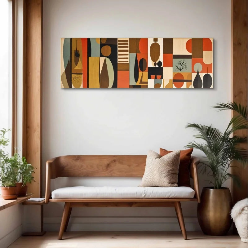 Mid Century Modern Panoramic Print, Modern Canvas Art Print, Abstract Art, Geometric Wall Art, Boho Wall Decor, Large Wall Art Peaceful Pleasures Health and Wellness