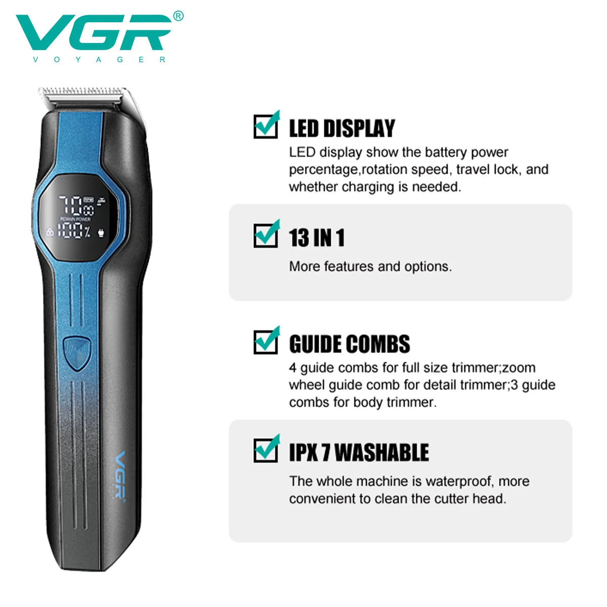 VGR 173 Hair Trimming and Cleaning Set Men's Hair Clipper Shaver Nose Hair Trimmer Household Oil Head Carving and Pushing Clippe Peaceful Pleasures Health and Wellness