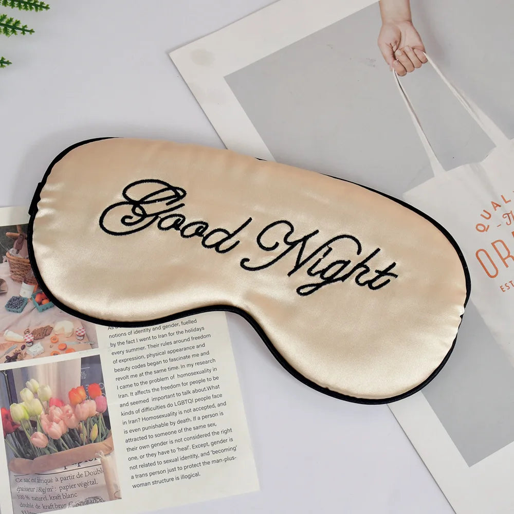 Embroidered Silk Sleep Mask With Adjustable Strap Sleeping Eye Cover Mask For Travel Soft Blackout Blindfold Silk Eye Mask Patch Peaceful Pleasures Health and Wellness khaki