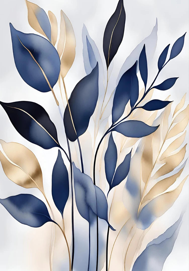 Blue Botanical Leaves Canvas Wall Art | Modern Abstract Plant Poster Canvas Wall Art Peaceful Pleasures Health and Wellness 2 20x30cm Unframed