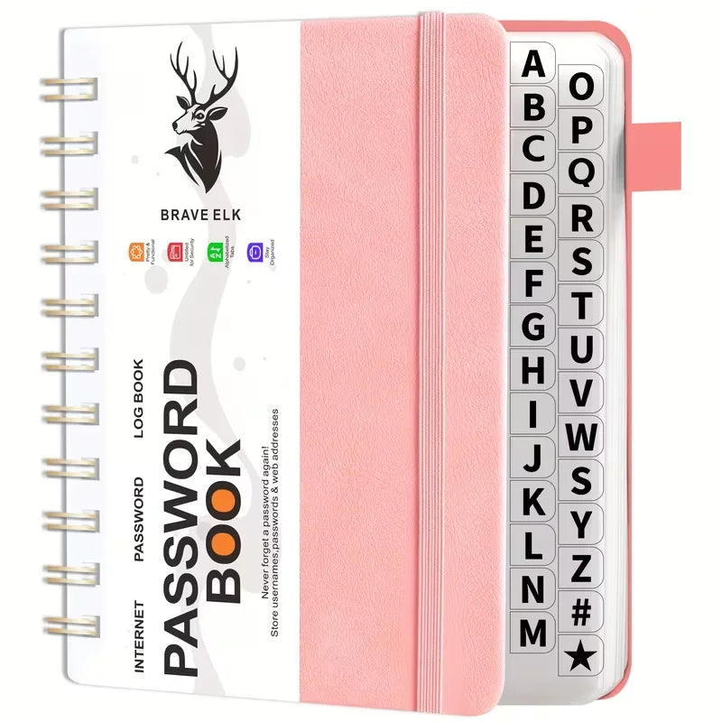 B6 Spiral Bound Password Book Alphabetical Tabs Hardcover Internet