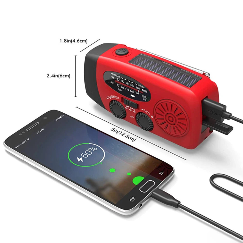 Portable Wind Up Fm Radio Portable Emergency Hand Crank Radio Multi Functional Solar Dynamo AM/FM/NOAA With USB Phone Charger Peaceful Pleasures Health and Wellness