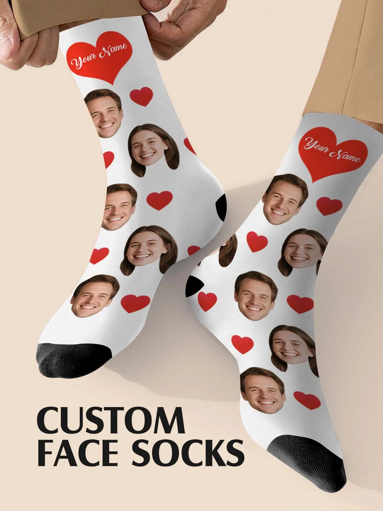 Custom Face Socks Personalized Photo Socks Customizable Funny Socks with Your Picture Two Sizes Available Unique Gift for Couple Peaceful Pleasures Health and Wellness