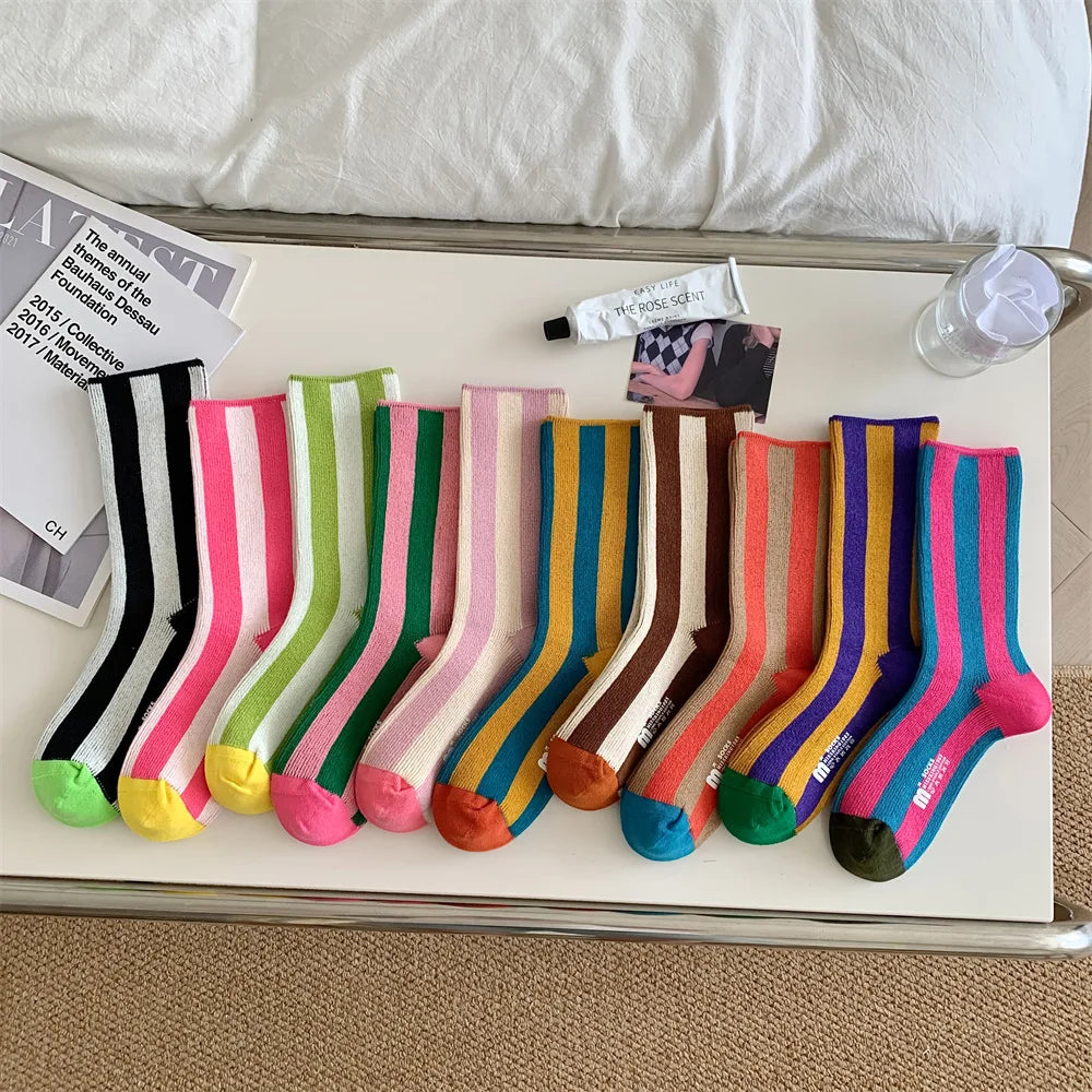 Striped Funny Crew Socks | Korean Japanese Unisex Fashion