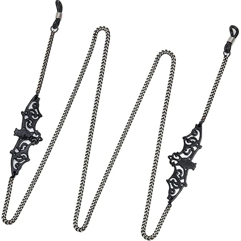 Glasses Chain Black Hollow Bat Pendant Glasses Chain Anti-slip and Fashionable Anti-loss Jewelry Glasses Chains Peaceful Pleasures Health and Wellness Black
