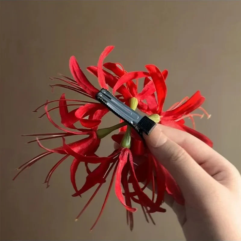 New Fashionable Red Cross Shore Flower Hair Clips Tassel Design Antique Elegant Atmospheric Personalized Women's Hair Accessory Peaceful Pleasures Health and Wellness