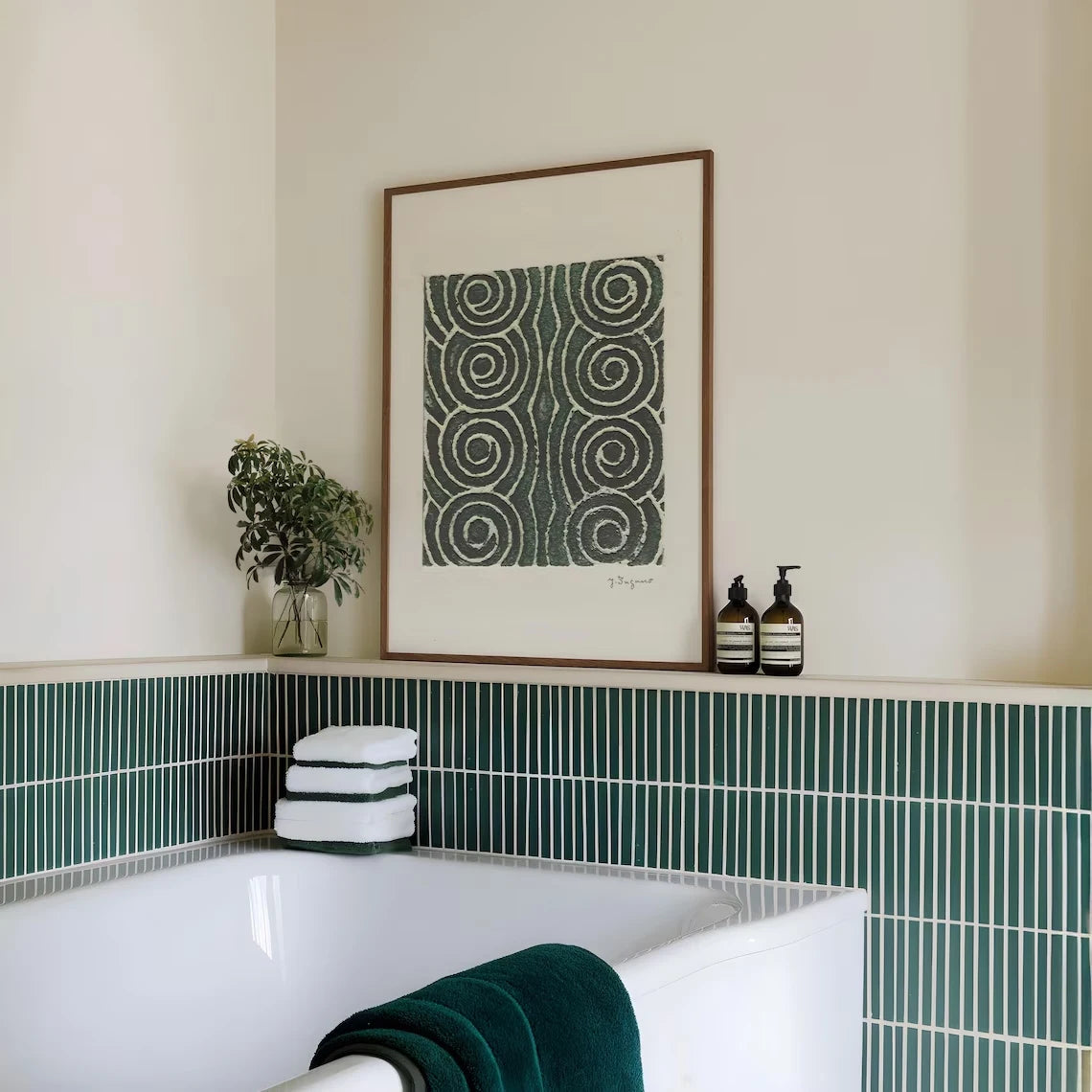 Japanese Green Geometric Spiral Canvas Wall Art Print