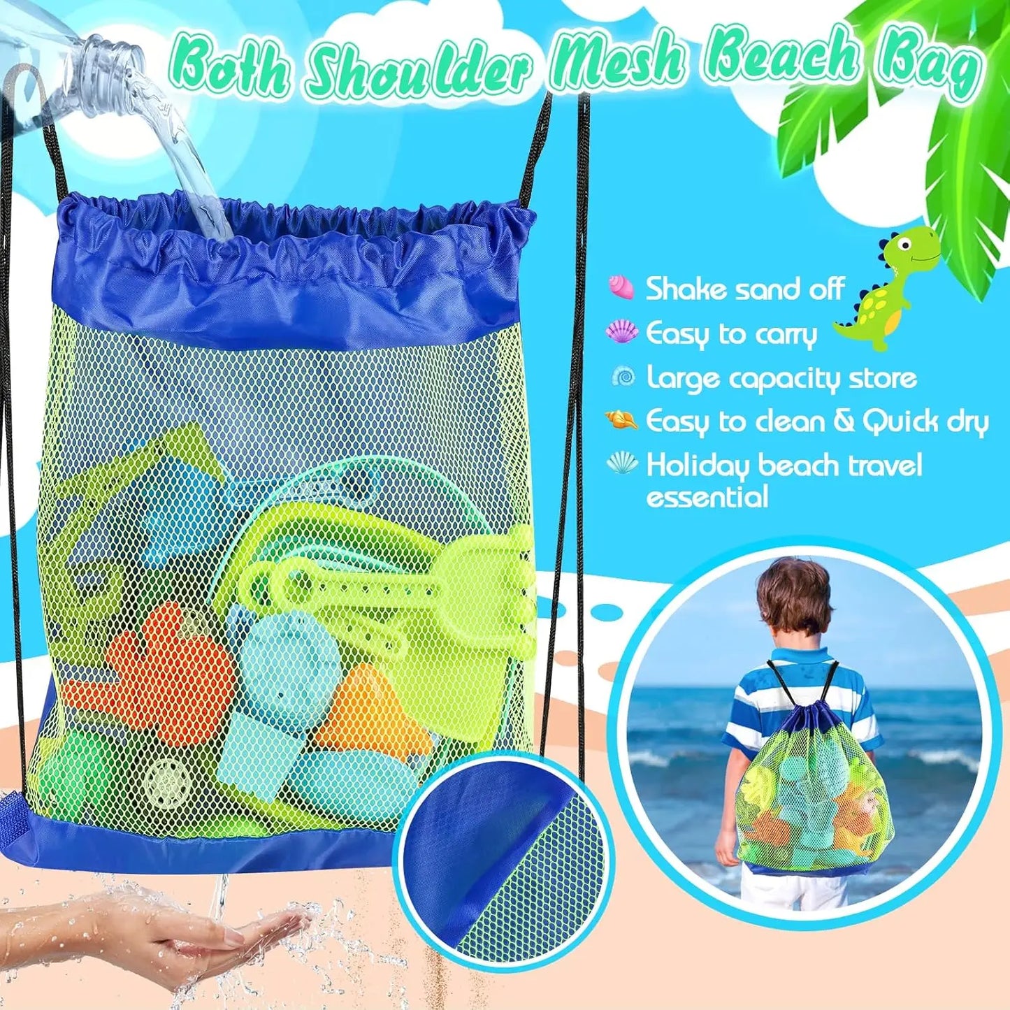 Dinosaur Beach Sand Toys Set for Kids – Bucket, Truck & Molds