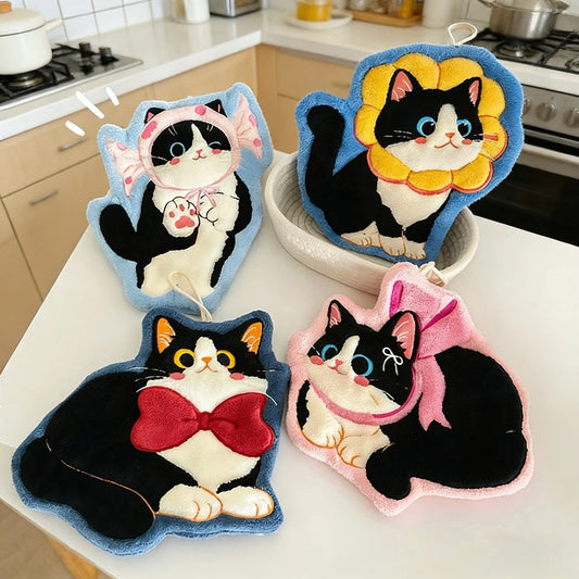 Cat Hand Towels, Bathroom Towels with Hanging Loop, Hand Towel Animals, Microfiber Coral Fleece Absorbent Hand Towel Peaceful Pleasures Health and Wellness