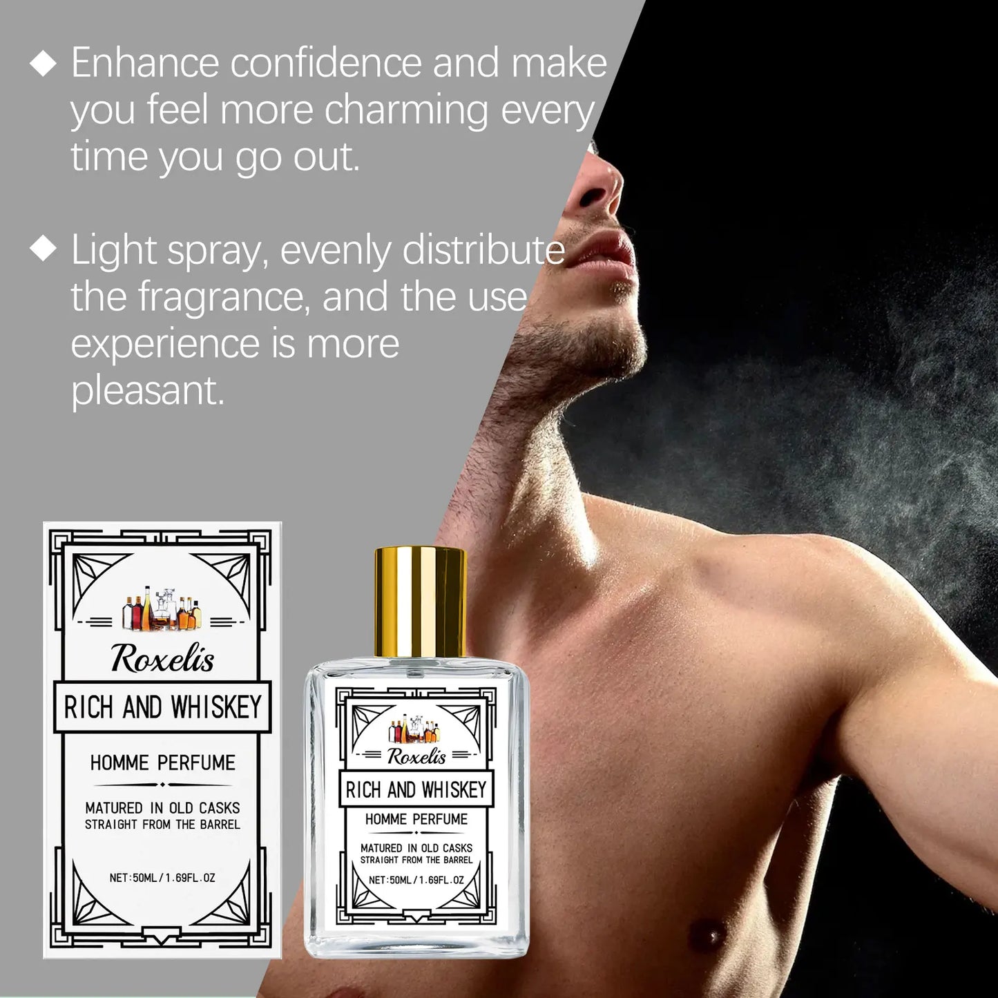 Roxelis 50ml Whisky Men's Cologne | Woody Vanilla EDC Perfume