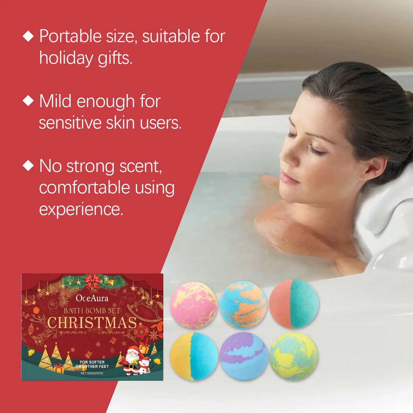 OceAura Christmas Bath Bomb Gift Set – 6pc Fizzy & Moisturizing
