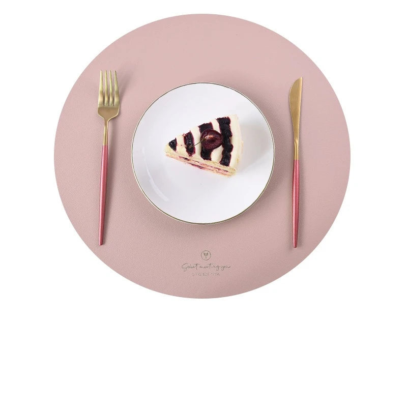 2/4/6PCFaux Leather Placemats Round Place Mats for Kitchen Dining Patio Table,Non-Slip,Heat Resistant,Washable Peaceful Pleasures Health and Wellness pink 4 pcs Round