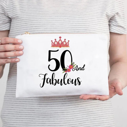 50 & Fabulous Crown Makeup Travel Bag – 50th Birthday Gift Cosmetic Travel Bag Peaceful Pleasures Health and Wellness 50th