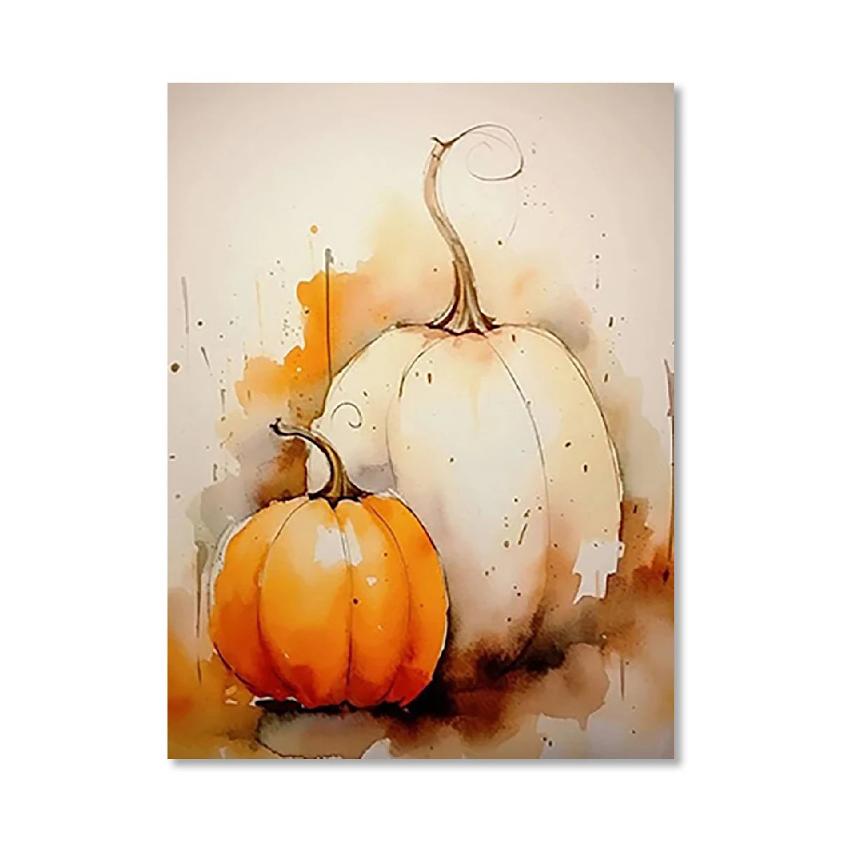 (1pc frameless)Cute Pumpkins Autumn Leaves Watercolor Canvas Prints Hello Autumn Wall Art Posters for Modern Living Room Hall Peaceful Pleasures Health and Wellness HY-95-6 50x70cm Unframed