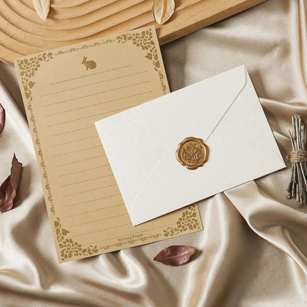 10pcs Vintage Envelopes Set Sheepskin Envelope Bronzed Seal Blessing Thank Envelope Invitation Card Nostalgia Art Peaceful Pleasures Health and Wellness Style 8