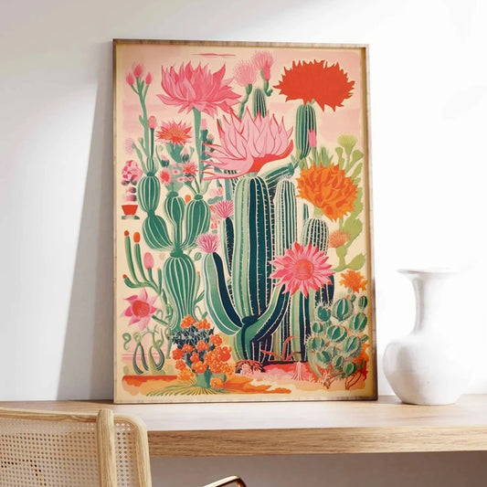Colorful Mexican Cactus Canvas Wall Art Print | Home Decor Canvas Wall Art Print Peaceful Pleasures Health and Wellness G5266 50x70cm Unframed