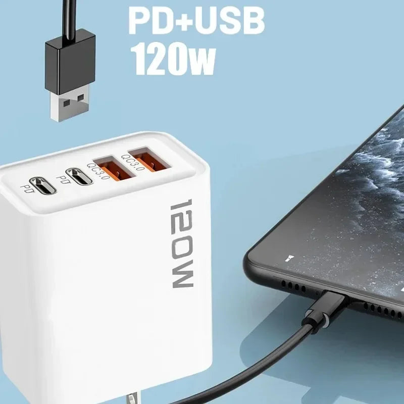 120W 4-Port USB-C Fast Charger | PD Quick Charge 3.0